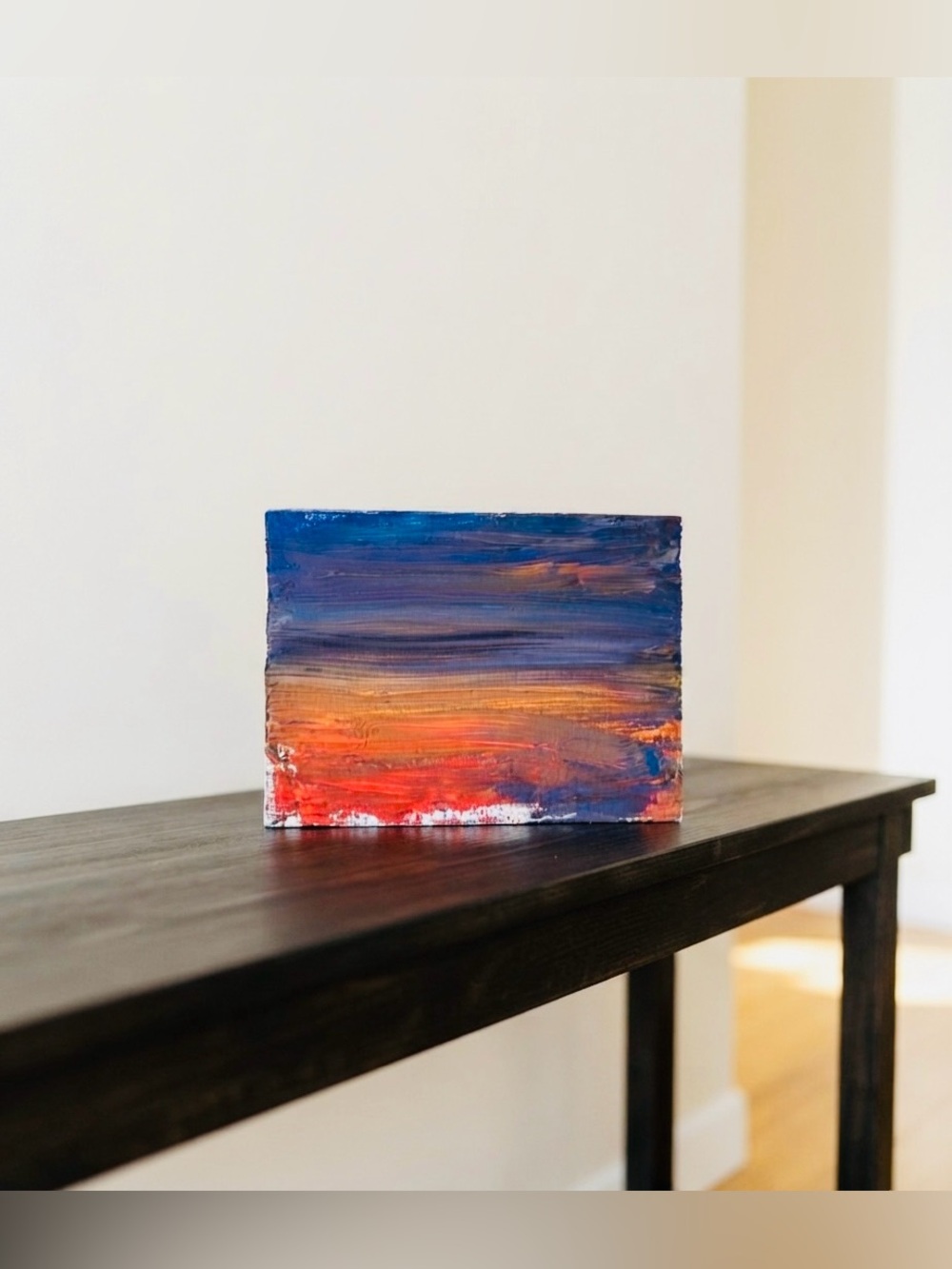 Abstract Sunset Art - Blue, Orange, Red on a small 5x7 Canvas